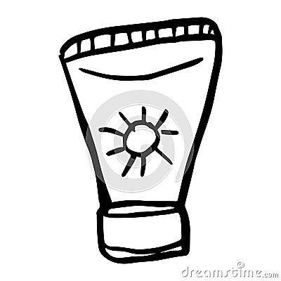 The tube of sunscreen doodle sketch vector illustration, SPF sun care concept. Vector Illustration