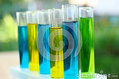 Tubes with aqueous of colored dyes.solutions Stock Photo