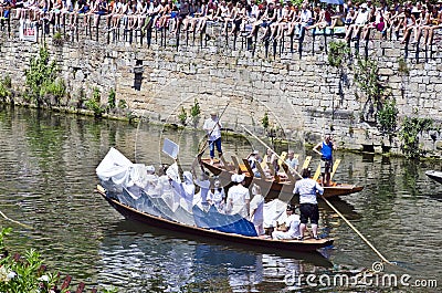 Tubingen Tuebingen - boats on river Neckar Editorial Stock Photo