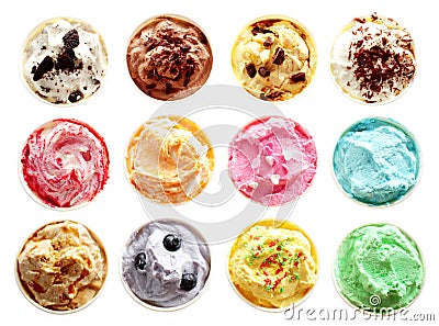 Tubs of colorful assorted flavors of ice-cream Stock Photo