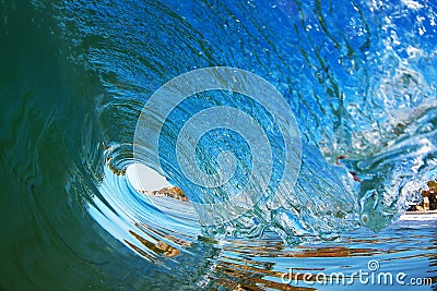 Tubular Surfing Wave Breaking Near the Shore in California Stock Photo