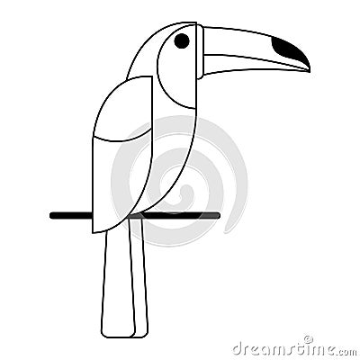 Tucan exotic bid on stick black and white Vector Illustration