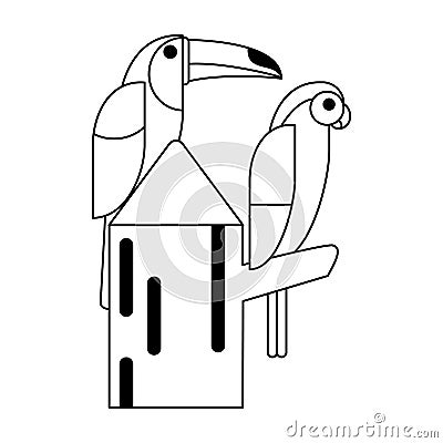 Tucan exotic birds black and white Vector Illustration