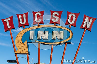 Retro neon sign for the Tucson Inn near the Miracle Mile area of Tucson Editorial Stock Photo