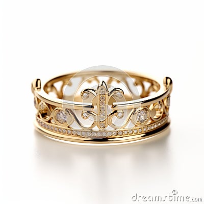 Intricately Designed Gold And Diamond Tiara Ring - Handcrafted Crown-inspired Jewelry Stock Photo