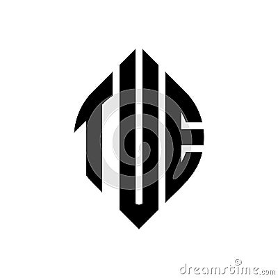 TUE circle letter logo design with circle and ellipse shape. TUE ellipse letters with typographic style. The three initials form a Vector Illustration