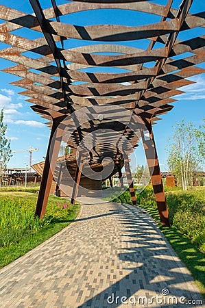 Tufeleva roscha architecture park in Moscow. Summer day at landscape park walk Editorial Stock Photo