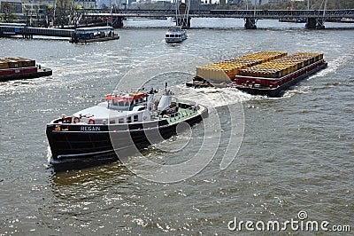 Tug 'Regain' on River Thames, London Editorial Stock Photo