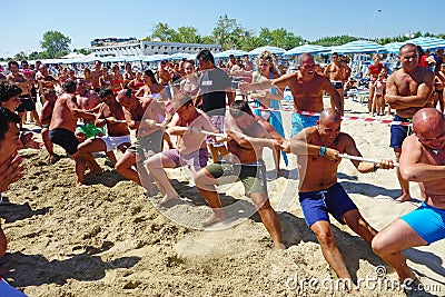 Tug War Men Beach Intense Competition Team Editorial Stock Photo