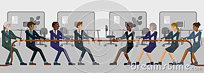Tug of War Rope Pulling Business People Concept Vector Illustration