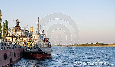 Tugboat on the Dnieper River in Kherson Editorial Stock Photo