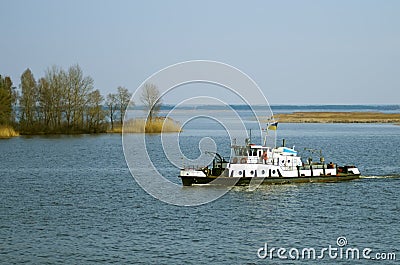 Tugboat on the Dnieper River Editorial Stock Photo