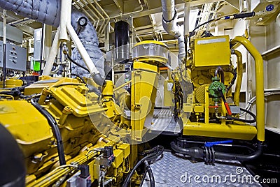 Tugboat engine room Stock Photo