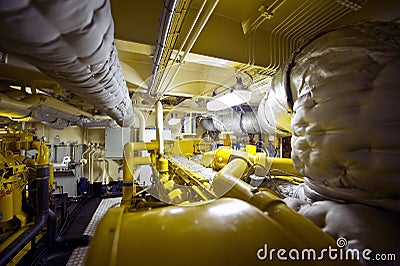 Tugboat Engine Room Stock Photo