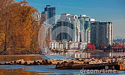 Tugboat going by River Industrial Zone to New Westminster City Stock Photo