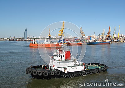 Tugboat in the port Stock Photo