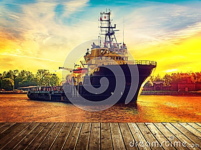 Tugboat in port Stock Photo