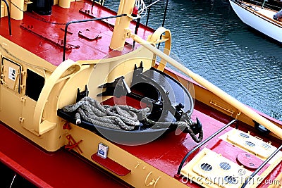 Tugboat Pulling Hook Stock Photo