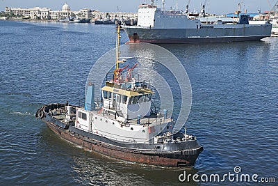 Tugboat on Suez Canal Stock Photo