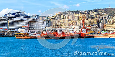 Tugboats in the Genoa harbor, Italy Editorial Stock Photo