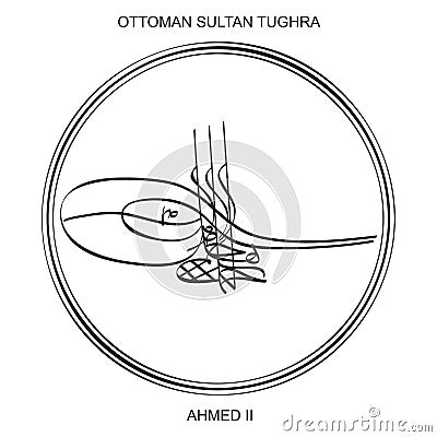 Tughra a signature of Ottoman Sultan Ahmed the second Vector Illustration