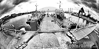 Tugs. Artistic look in black and white. Editorial Stock Photo