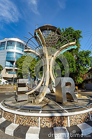 Tugu Zero Point on the street of Manado, Indonesia Editorial Stock Photo