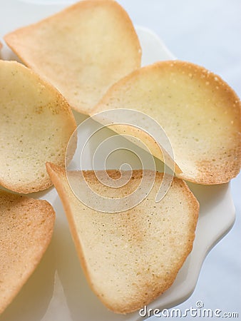 Tuile Biscuits on a Petit Four Stand Stock Photo