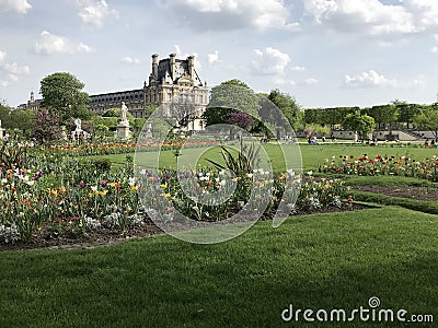 The Tuileries Garden in the center of Paris with MusÃ©e du Louvre on the background Stock Photo