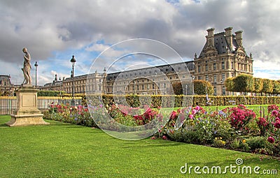 Tuileries gardens in Paris , Louvre museum Stock Photo