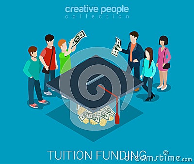 Tuition fee web crowd funding graduate flat 3d isometric vector Vector Illustration