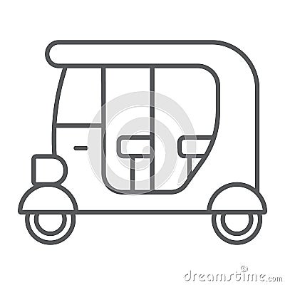 Tuk tuk thin line icon, car and vehicle, rickshaw sign, vector graphics, a linear pattern on a white background. Vector Illustration