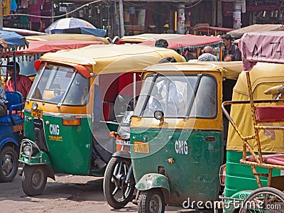 Tuk Tuks for Hire in Delhi Editorial Stock Photo