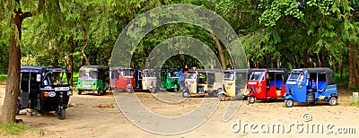 Line of parked Tuk Tuks Editorial Stock Photo