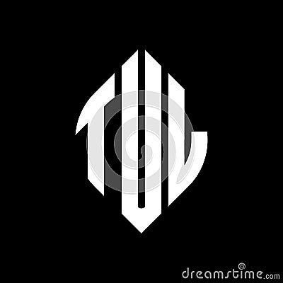 TUL circle letter logo design with circle and ellipse shape. TUL ellipse letters with typographic style. The three initials form a Vector Illustration