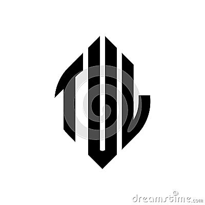 TUL circle letter logo design with circle and ellipse shape. TUL ellipse letters with typographic style. The three initials form a Vector Illustration