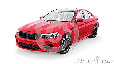 Tula, Russia. February 26, 2021: BMW M5 red luxury sport car isolated on white background. 3d rendering. Editorial Stock Photo