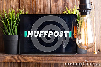 Tula Russia 16.01.20 Huffpost on the tablet computer screen isolated. Editorial Stock Photo