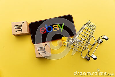 Tula, Russia - January 26, 2021: Ebay logo on iPhone display Editorial Stock Photo