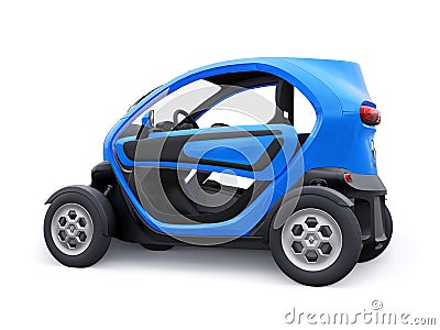 Tula, Russia. January 30, 2022: Renault Twizy ZE 2015: Blue Super compact electric city car for two passengers. 3D Cartoon Illustration