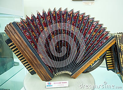 Vologda talyanka of the 19th century, Grandfather Filimon`s accordion museum, Tula Editorial Stock Photo