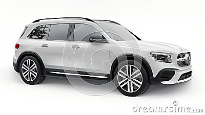 Tula, Russia. July 3, 2021: Mercedes-Benz GLB 2020 white compact luxury suv car isolated on white background. 3d Cartoon Illustration