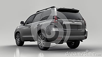 Tula, Russia. July 12, 2021: Toyota Land Cruiser Prado 2018 gray suv car isolated on gray background. 3d rendering. Editorial Stock Photo