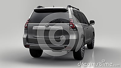 Tula, Russia. July 12, 2021: Toyota Land Cruiser Prado 2018 gray suv car isolated on gray background. 3d rendering. Editorial Stock Photo