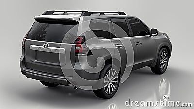 Tula, Russia. July 12, 2021: Toyota Land Cruiser Prado 2018 gray suv car isolated on gray background. 3d rendering. Editorial Stock Photo