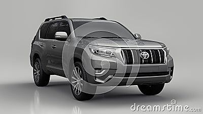 Tula, Russia. July 12, 2021: Toyota Land Cruiser Prado 2018 gray suv car isolated on gray background. 3d rendering. Editorial Stock Photo