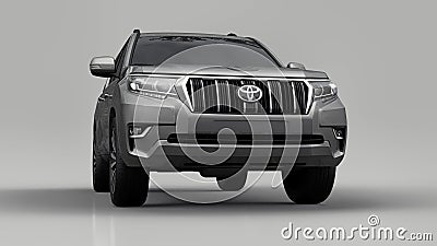 Tula, Russia. July 12, 2021: Toyota Land Cruiser Prado 2018 gray suv car isolated on gray background. 3d rendering. Editorial Stock Photo