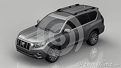 Tula, Russia. July 12, 2021: Toyota Land Cruiser Prado 2018 gray suv car isolated on gray background. 3d rendering. Editorial Stock Photo