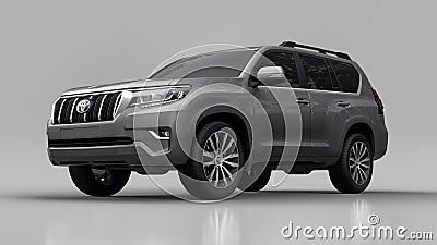 Tula, Russia. July 12, 2021: Toyota Land Cruiser Prado 2018 gray suv car isolated on gray background. 3d rendering. Editorial Stock Photo