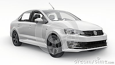 Tula, Russia. July 6, 2021: Volkswagen Polo sedan white compact city car isolated on white background. 3d rendering. Editorial Stock Photo